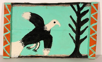 Willie Massey. Eagle.: Willie Massey. Eagle. Signed. Not dated. Paint on cardboard with wood strip frame. Excellent condition. 18” w x 11”h. Provenance: The Lynne Ingram Collection. Est. $800-1,000. Ship: $35