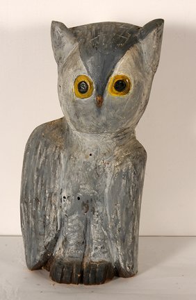 Isaac Smith. Owl.: Isaac Smith. Owl. Signed. Not dated. Carved and painted wood. Excellent condition. 18.5” h. Est. $300-500. Ship: $45