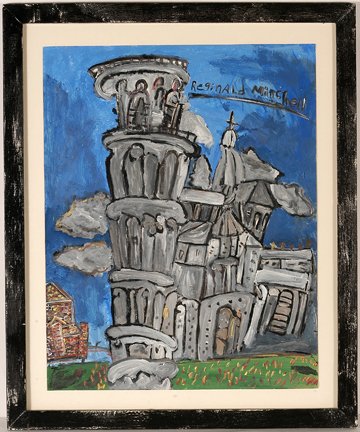 Reginald Mitchell. New Orleans Church In Motion.: Reginald Mitchell. New Orleans Church In Motion. Signed. Not dated. Paint on poster. Excellent condition. Image is 22” w x 28”h. Frame is 28”w x 34” h. Est. $500-800. Ship: $75