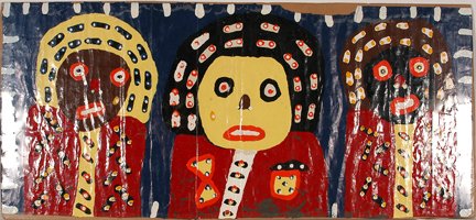 Richard Burnside. Three Kings.: Richard Burnside. Three Kings. Not dated. Paint on paper bag. Not signed. Fair condition. 37” w x 17”h. Est. $100-200. Ship: $65