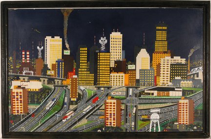 James Easons. City Scape Rochester, NY.: James Easons. City Scape Rochester, NY. c. 1970’s. Not dated or signed. Poster paint on heavy paper. Excellent condition. 45” w x 28”h. New Discovery! African American Artist. Lot includes copy 