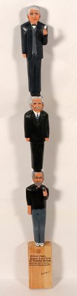 Preston Geter. Making A Difference Life Totem.: Preston Geter. Making A Difference In Your Life Totem. 2012. Steve Jobs, Albert Einstein, Thomas Edison carved figures. Signed, titled and dated. Carved and painted wood. 40”h. Est. $200-400. Ship: 