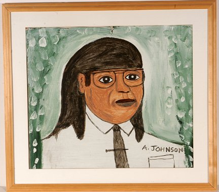 Anderson Johnson. Self-Portrait.: Anderson Johnson. Self-Portrait. 1992. Signed. Paint on cardboard. 30” w x 26”h including frame. Excellent condition. Est. $300-500. Ship: $65