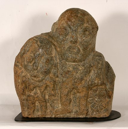 Charles Simmons. Tribute To Coins Family.: Charles Simmons. Tribute To Raymond Coins Family. c. 1990’s. Carved riverstone. Signed. Excellent condition. 12” x 13” x 4”. Provenance: The George and Sue Viener Collection. Est. $200-300. Sh