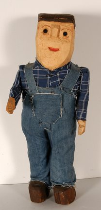Carrie Webb. Coal Miner.: Carrie Webb. Coal Miner. Signed. Not dated. Carved wood with handmade clothes. Excellent condition. 18” h x 7.5” w. Provenance: The Lynne Ingram Collection. Est. $100-200. Ship: $45