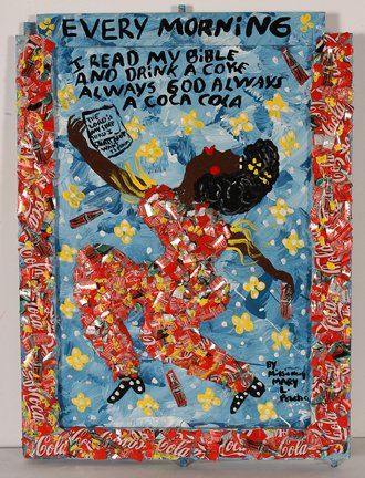 Mary Proctor. Every Morning.: Mary Proctor. Every Morning. Signed and titled. Not dated. Cut Coca-Cola Cans applied to board with paint. Excellent condition. 18” w x 24” h. Provenance: The Kelly Ludwig Collection. Featured on 