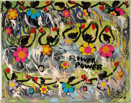 Mary Proctor. Flower Power.: Mary Proctor. Flower Power. Paint and mixed media on canvas panel. Signed and titled. Slight warp to board, otherwise great condition. 20” w x 16” h. Provenance: The Ted Oliver Collection. Est. $1