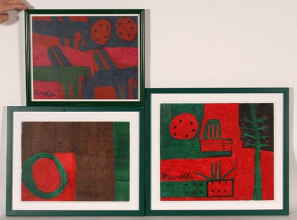 Willie White. Three Paintings.: Willie White. Group of Three Paintings. Signed. Not dated. Marker on paper. Excellent condition. All framed. Perfect condition. Never rolled. No creases. Average size with frame is 18” w x 16”. Be