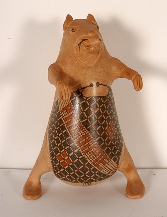 D. Meleso. Prairie Dog Effigy.: D. Meleso. Prairie Dog Effigy. Signed. Not dated. Black and red over natural clay. Missing top of tail and chip on back heel of foot, otherwise great condition. 9.5”h. Provenance: The Private Collec