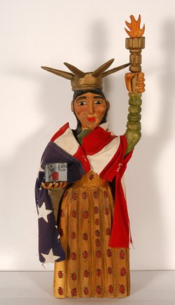 Nicholas Herrera. Statue Of Liberty.: Nicholas Herrera. Statue Of Liberty. 1998. Signed and dated. Carved and painted wood with American Flag. Excellent condition. 25” h x 9” x 7”. Provenance: The Private Collection of Chuck and Jan