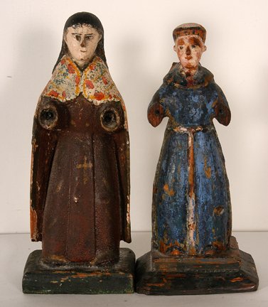 Puerto Rican. Pair of Santos.: Anonymous Puerto Rican. Pair of Santos. Paint wear, missing arms, otherwise good condition. This pair has been professionally restored to original condition and conserved by Peter E. Michaels Conserva