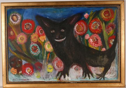 Mario Mesa. Chupa Cabra.: Mario Mesa. Chupa Cabra. 1998. Signed, titled and dated. Mario Mesa from the the Miami Behaviorial Health Center in Florida. Oil on canvas. Excellent condition. Size with frame is 40” w x 21”h. Es