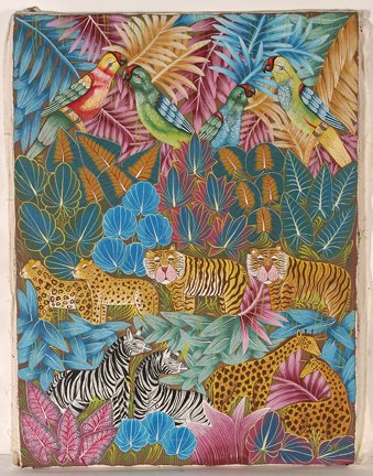 J. Pierre. Tigers, Leopards & Other Animals.: J. Pierre. Tigers, Leopards & Other Animals In Jungle. Signed. Not dated. Oil on canvas. Excellent condition. 30” w x 40”h. Est. $500-800. Ship: $125