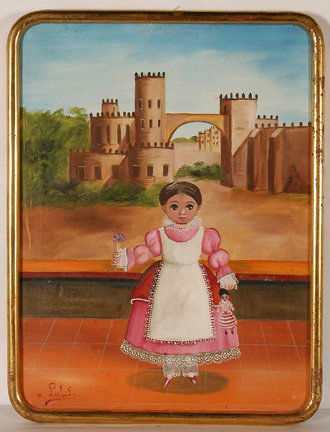 Agapito Labios. Girl In Pink Dress w Doll.: Agapito Labios. Girl In Pink Dress With Doll. Signed. Not dated. Oil on canvas. Excellent condition. Size with frame is 19” w x 25”h. Est. $800-1,200. Ship: $45