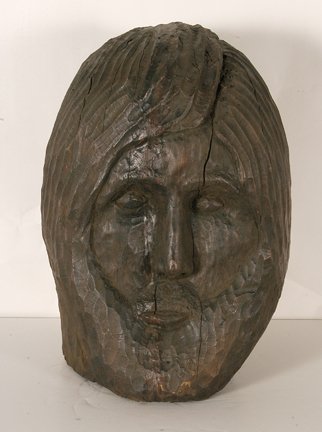 Man’s Head With Beard.: Anonymous Man’s Head With Beard. Not signed or dated. Carved and stained giant wood knot. Natural wood splits, otherwise excellent condition. 16.5” h x 10”diameter. Provenance: The Columbus Muse