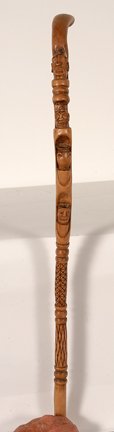Frank Barrow. Southern Face Jug Pottery Cane.: Frank Barrow. Salute To Southern Face Jug Pottery Cane. 1999. Carved and stained wood. Excellent condition. 36”h. Est. $100-200. Ship: $45