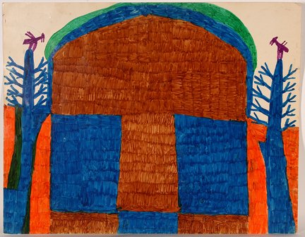Willie White. Brown Hill.: Willie White. Brown Hill. Marker on paper. Excellent condition. Not framed. Never rolled. No creases. 28” w x 22”h. Being sold to raise money for Art Creation Foundation for Children in Haiti. Est
