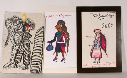John H. Toney. 3 Exotic Women.: John H. Toney. Three Exotic Women. c. 2003. Marker on paper and cardboard. Signed. Excellent condition. Each is 14” x 22”. Provenance: The Ted Oliver Collection. Est. $100-200. Ship: $35