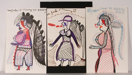 John H. Toney. Three Women.: John H. Toney. Three Women. c. 2003. Marker on paper. Signed. Excellent condition. Each is 14” x 22”. Provenance: The Ted Oliver Collection. Est. $100-200. Ship: $35