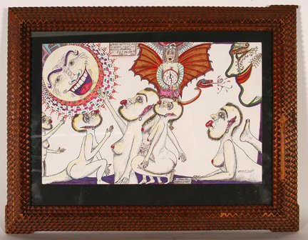 George A Jaquieto. Washington Alumni Meeting.: George A Jaquieto. Washington Alumni Meeting. Not dated. Signed and titled. Colored pencil on paper. Excellent condition. Image is 14” w x 9”. Tramp art frame which has some loss, 19” w x 15”h
