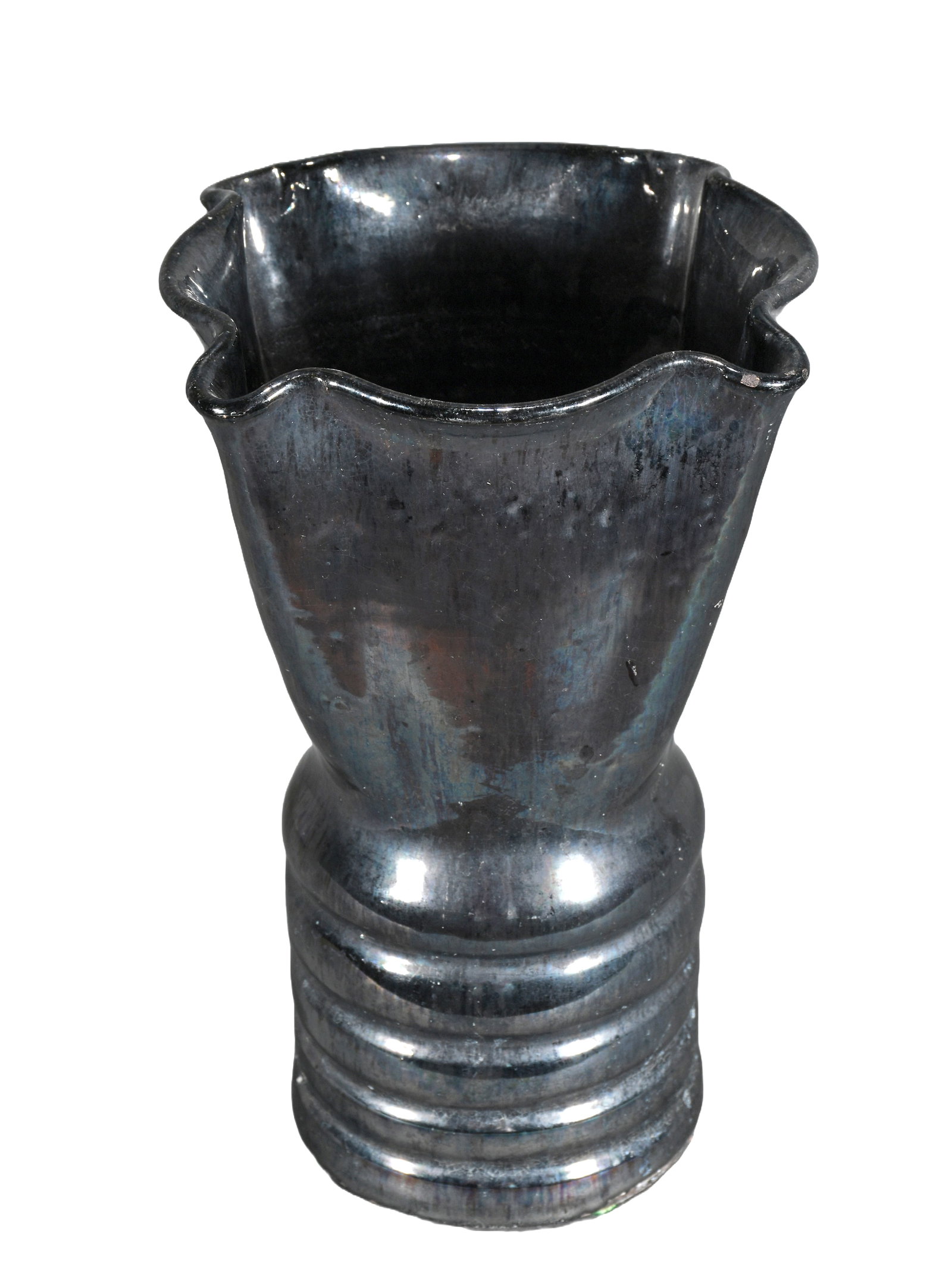 A.R. Cole. Metallic Gun Metal Black Glazed Mid-Century Modern Vase.: A.R. Cole. Metallic Gun Metal Black Glazed Mid-Century Modern Vase. Stamped. Mint condition. 10.5" h. Est. $300-500. Ship: $55