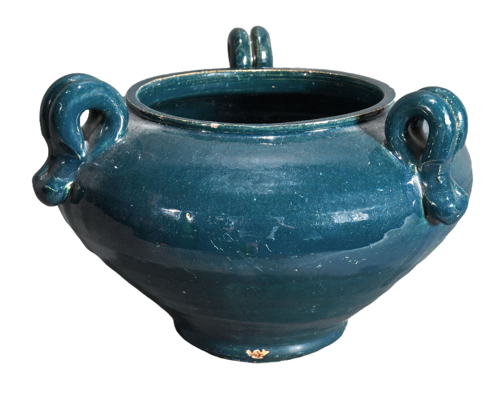 A.R. Cole. Deep Sea Blue Three Handle Vase. (1 of 5)