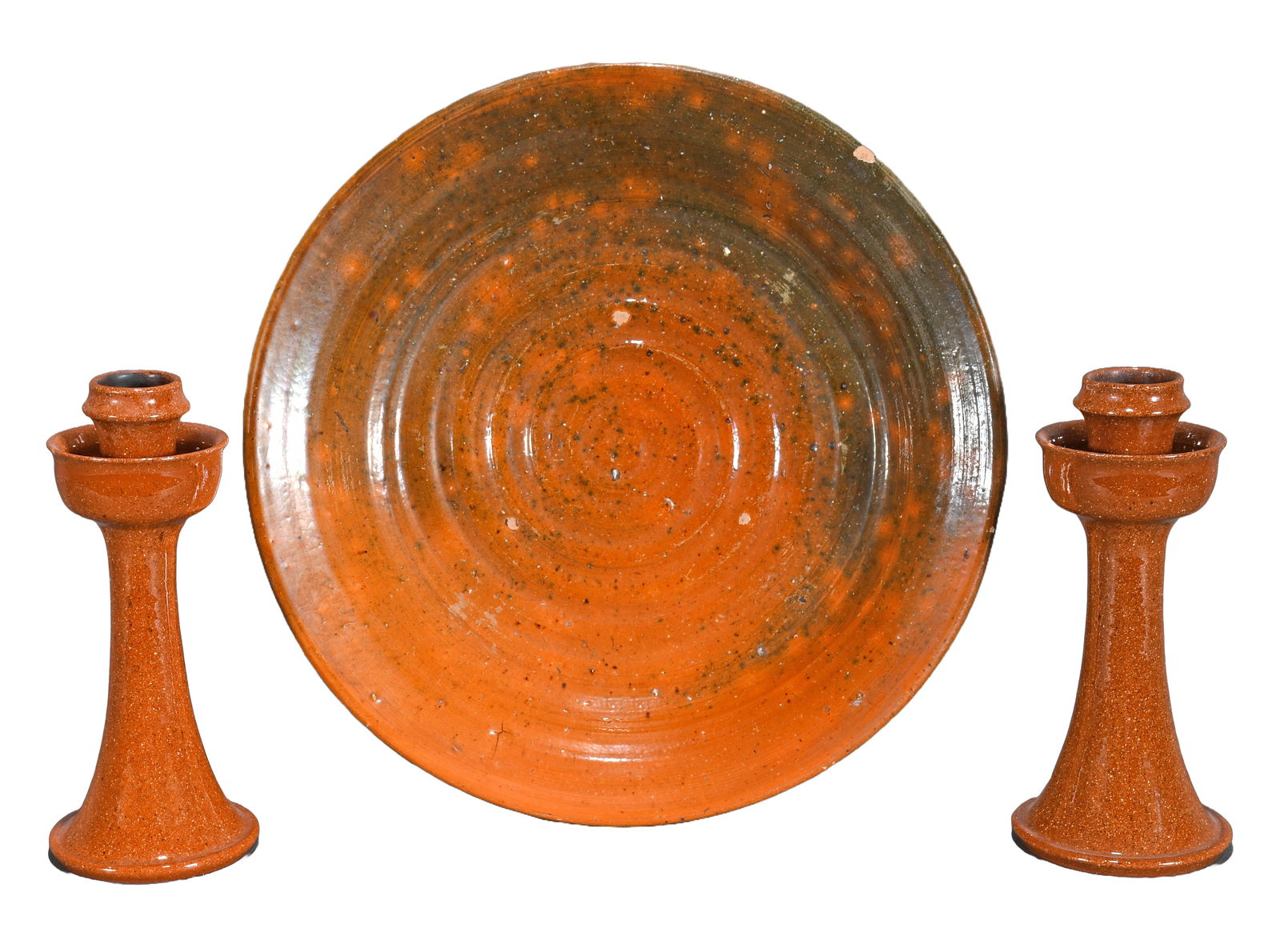 Jugtown Pottery. Charger and Candlesticks. (1 of 3)