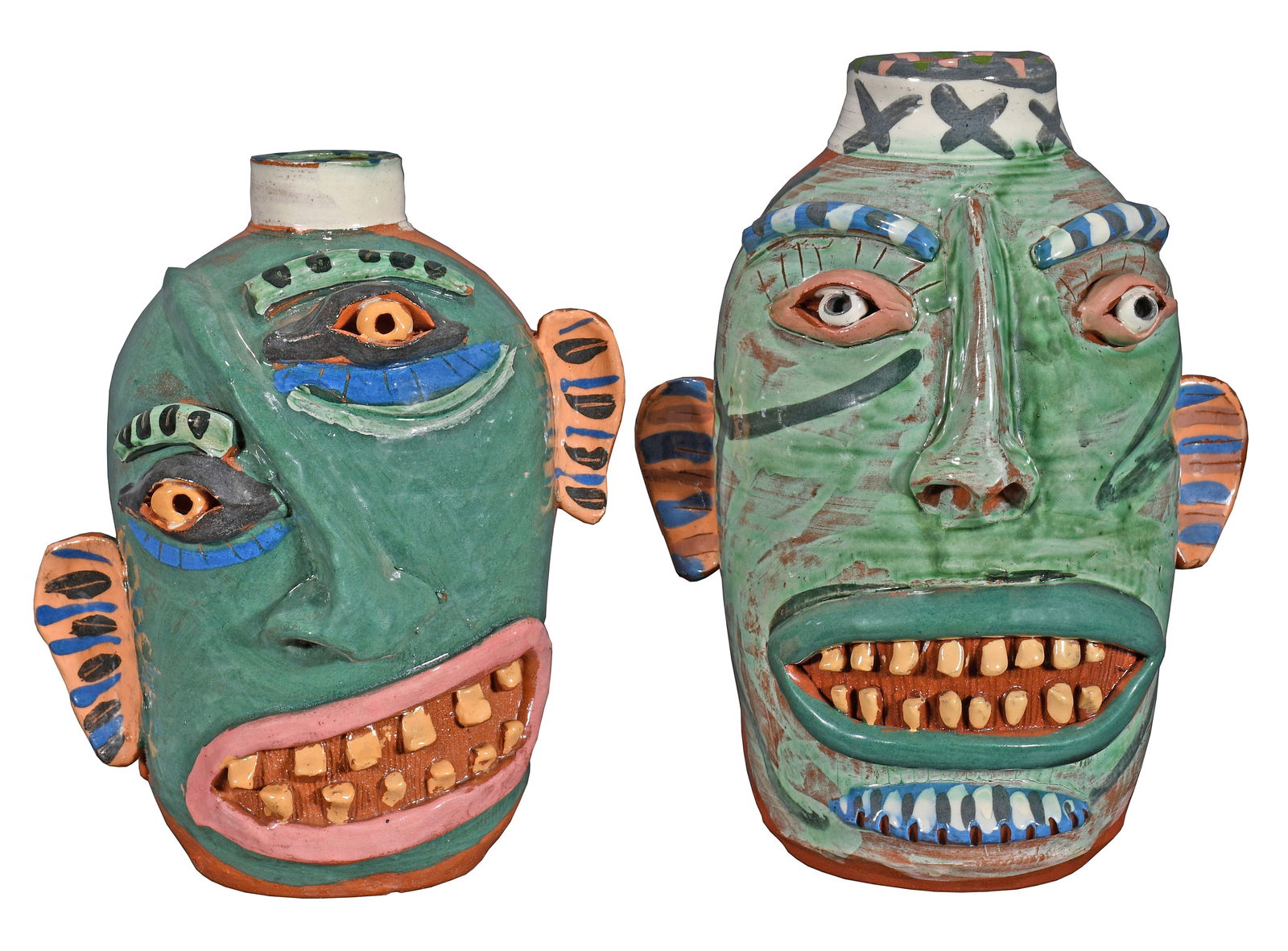 Carl Block. Pair of Green Face Jugs. (1 of 5)