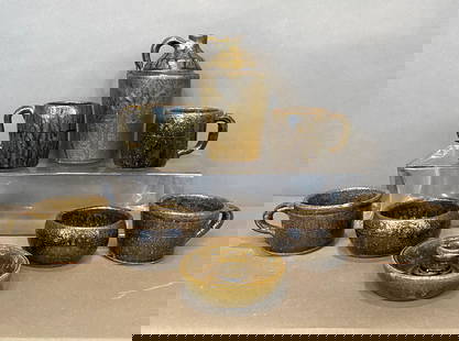 Lanier Meaders. 8 Small Cups, Bowls and a Jug.: Lanier Meaders. 8 Small Cups, Bowls and a Jug. Signed. Mint condition. Largest is 7.5" h. Est. $300-500. Ship: $65
