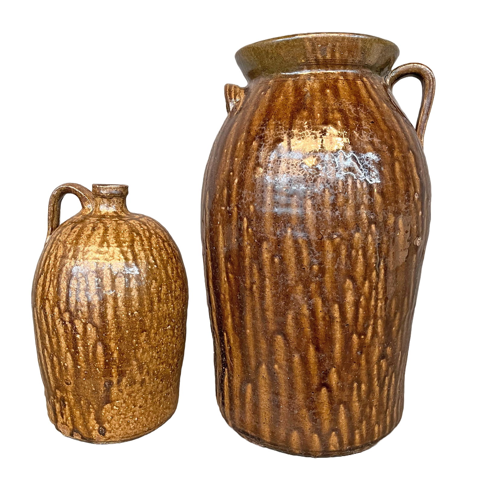 Dorsey Pottery (Attrib). Whiskey Jug & 4 Gallon Churn. (1 of 5)