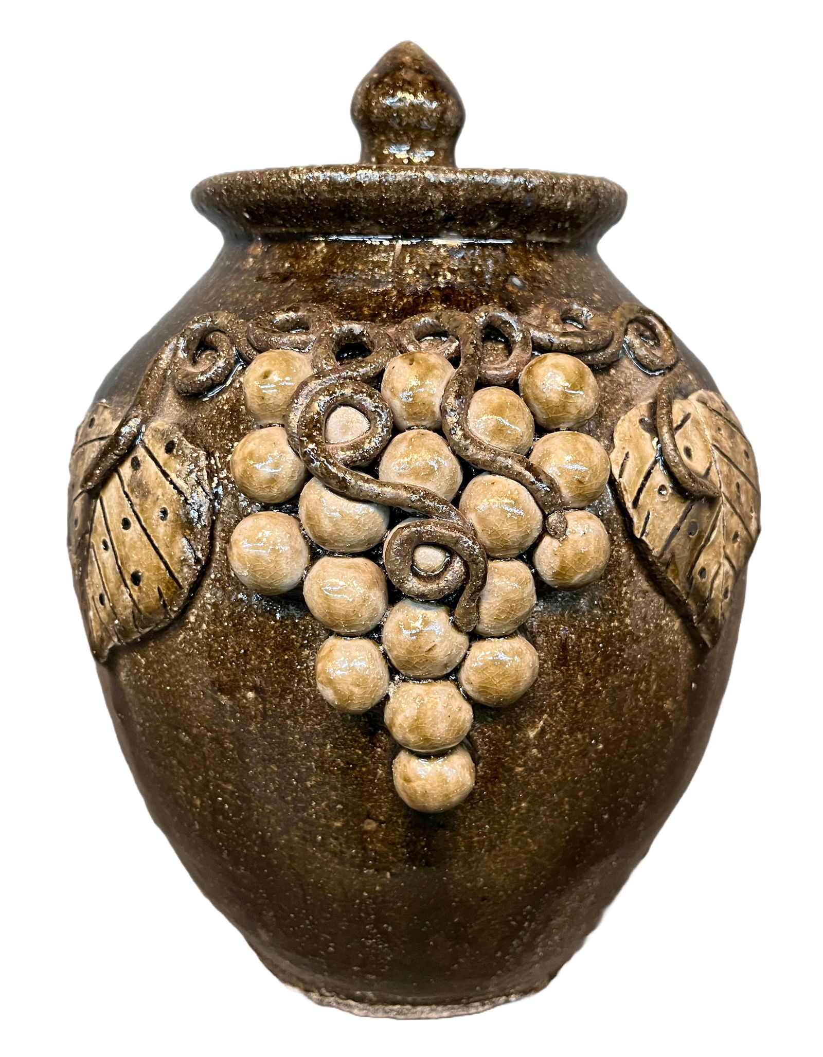 Clint Alderman. Double Sided Grape Decorated Bean Pot with Lid. (1 of 4)
