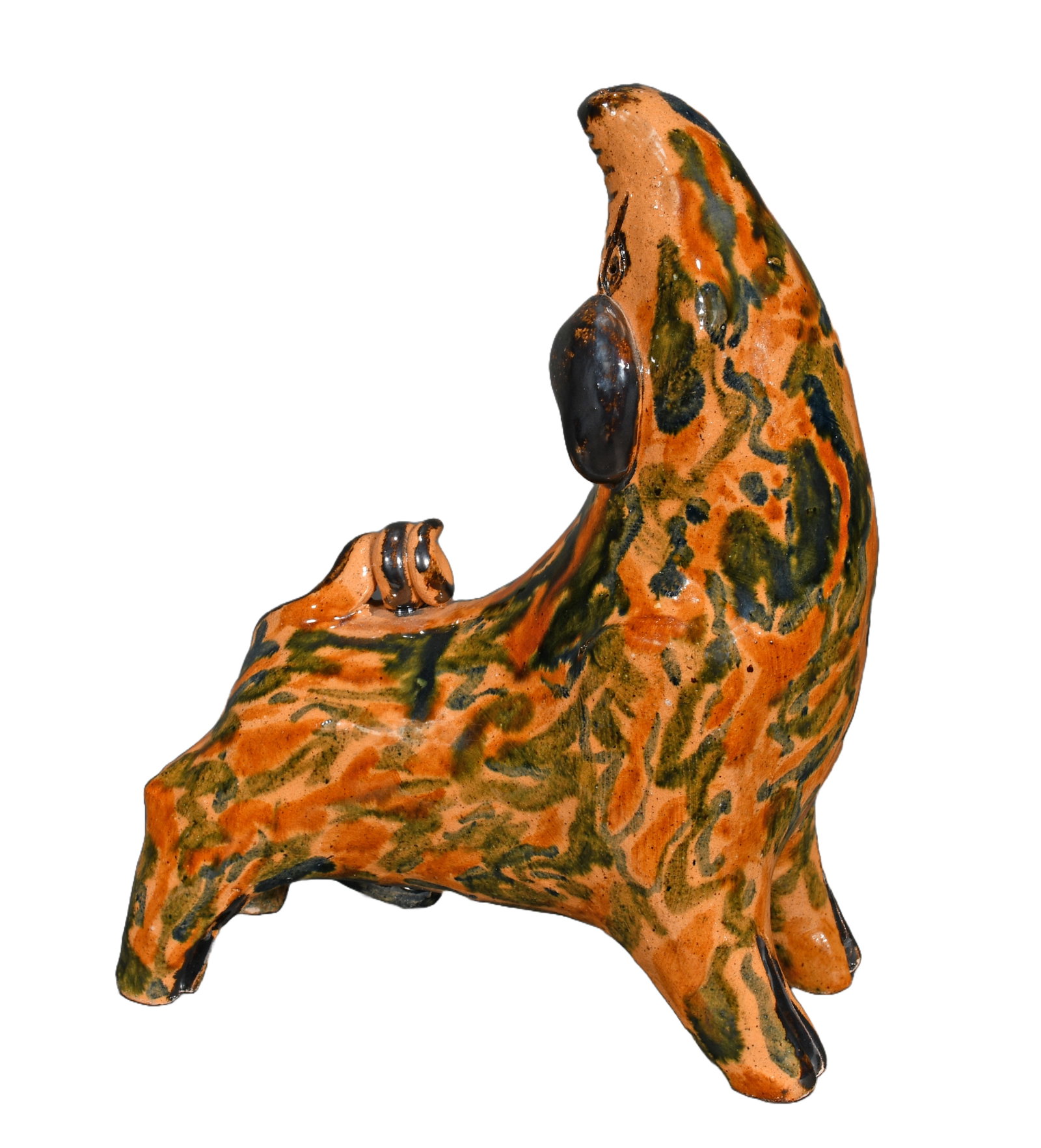 Billy Ray Hussey. Multi-glazed Boar.: Billy Ray Hussey. Multi-glazed Boar. Initialed. Provenance: Southern Folk Pottery Collector’s Society. Mint condition. 8.5" h x 7" h. Est. $200-400. Ship: $45
