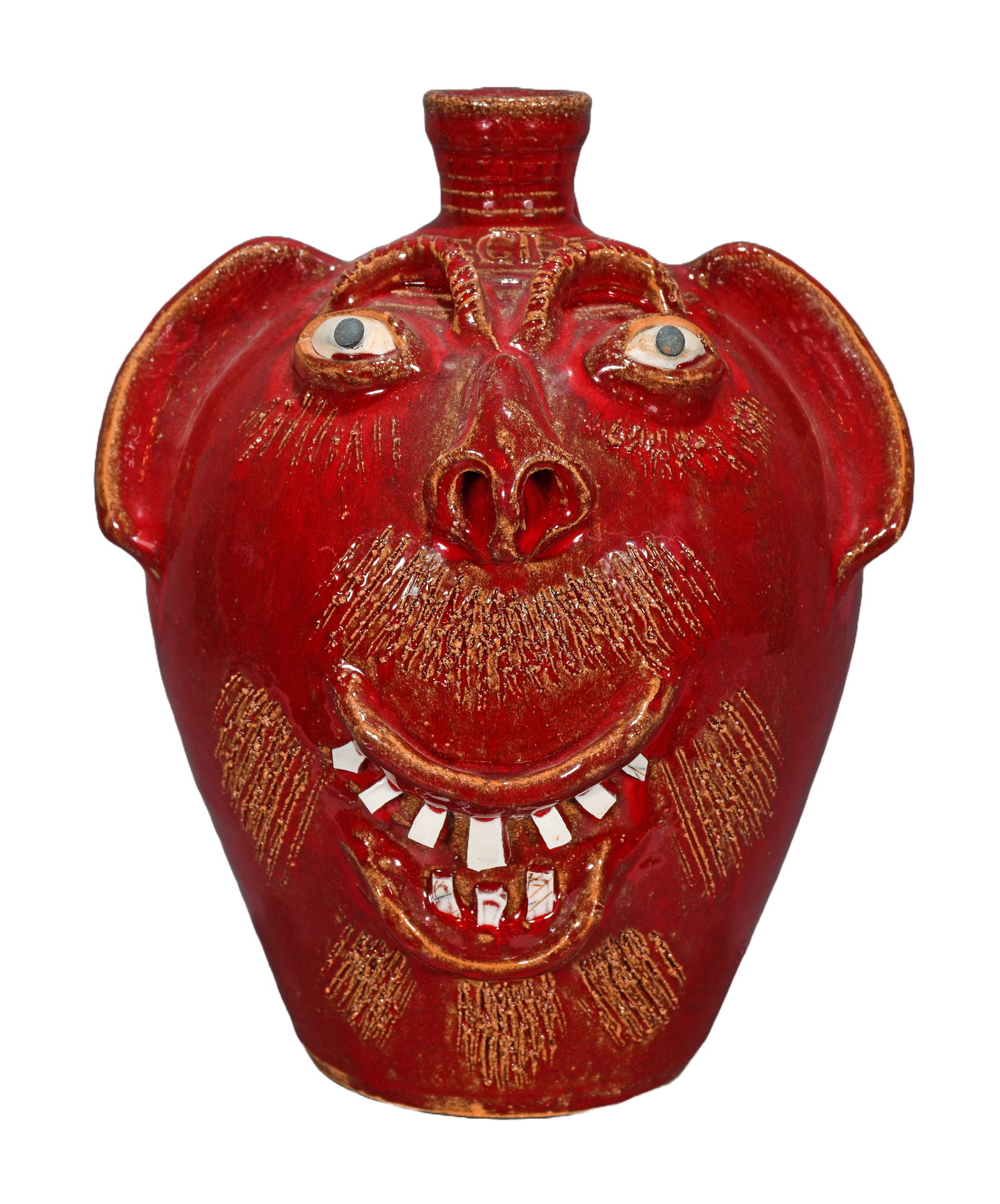 Charles Lisk. Ox Blood Red Face Jug With Moustache & Beard. (1 of 5)