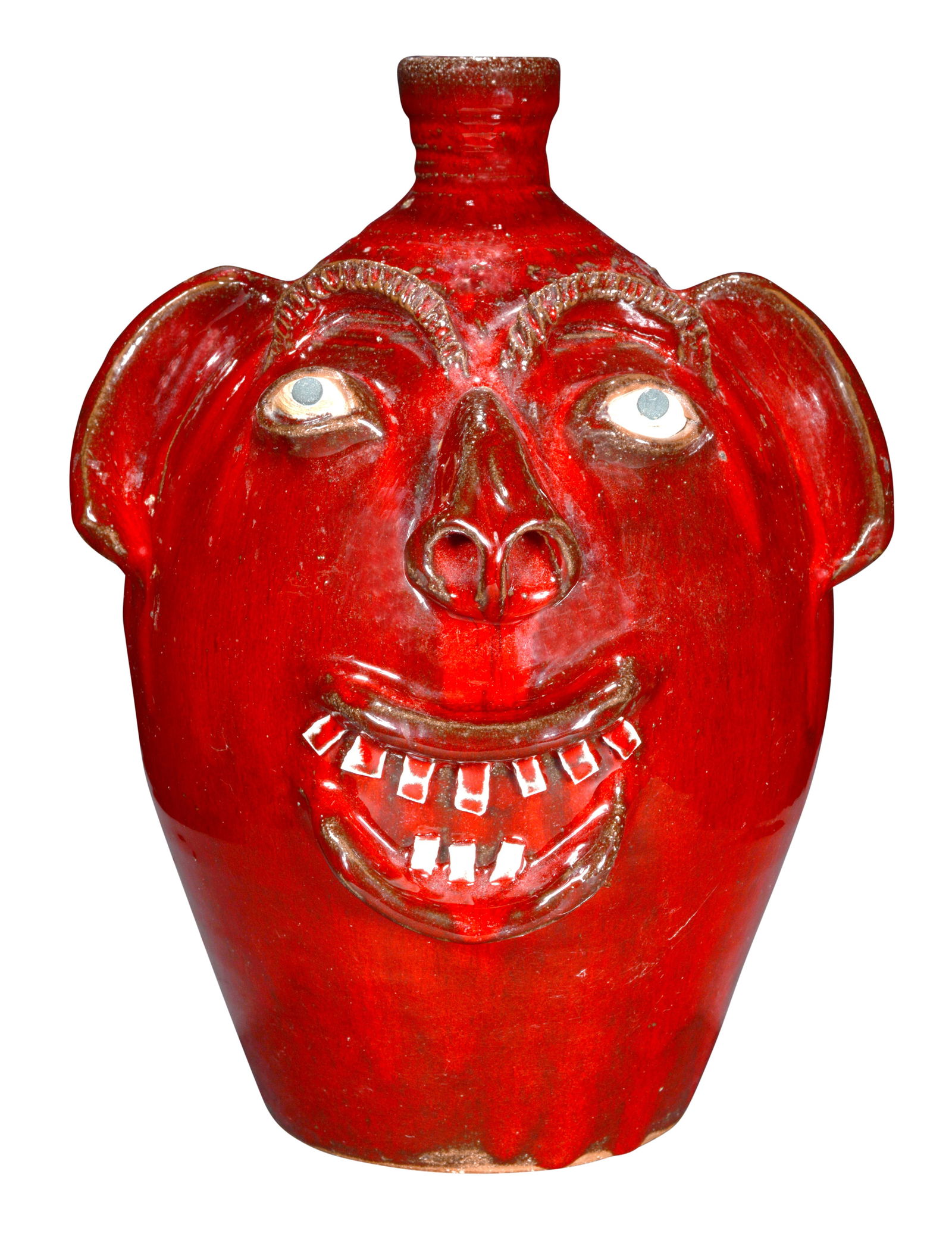 Charles Lisk. Ox Blood Red Face Jug. (1 of 5)
