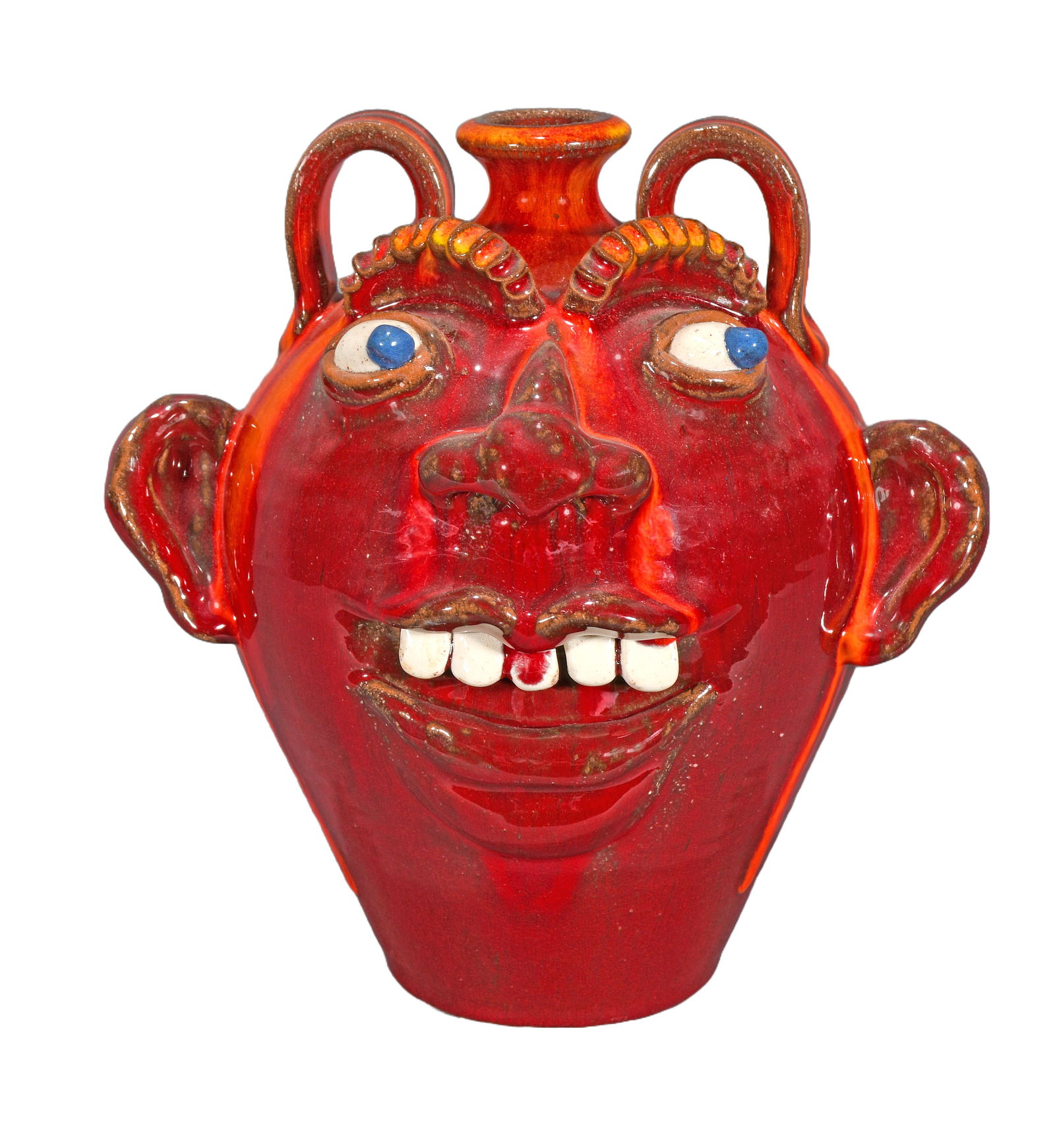 A.V. Smith. Fire Red Face Jug With Drips. (1 of 4)