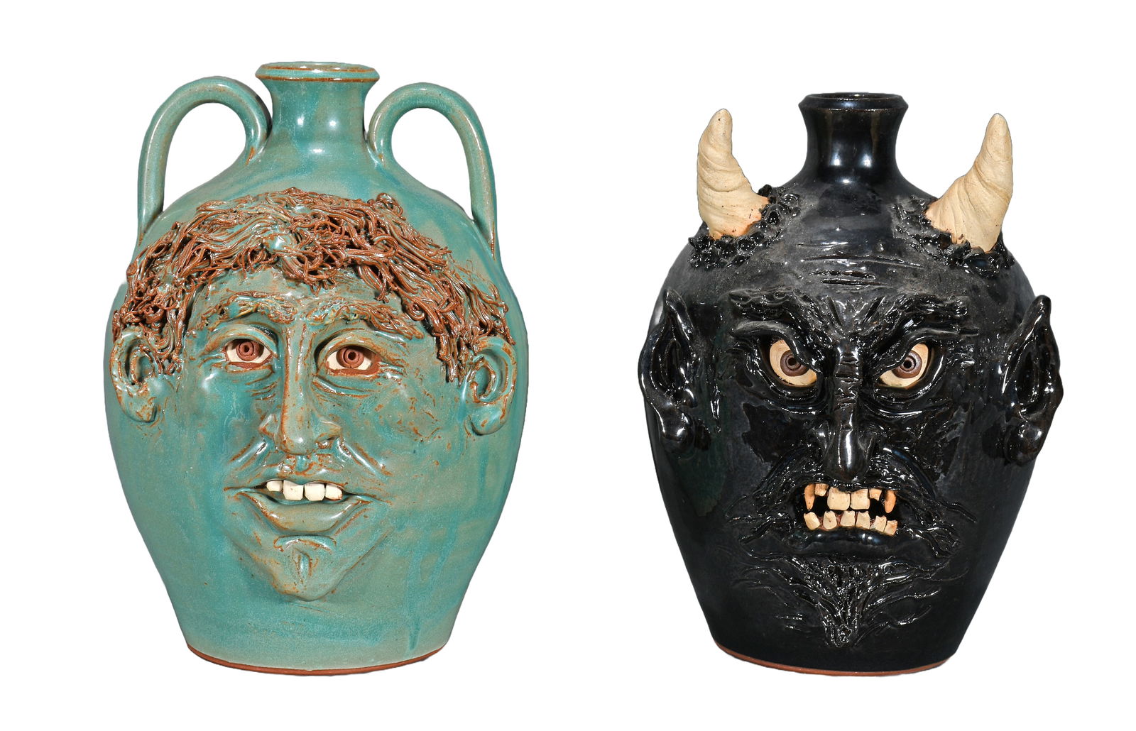 Sandy Cole. Devil and Green Face Jugs. (1 of 5)