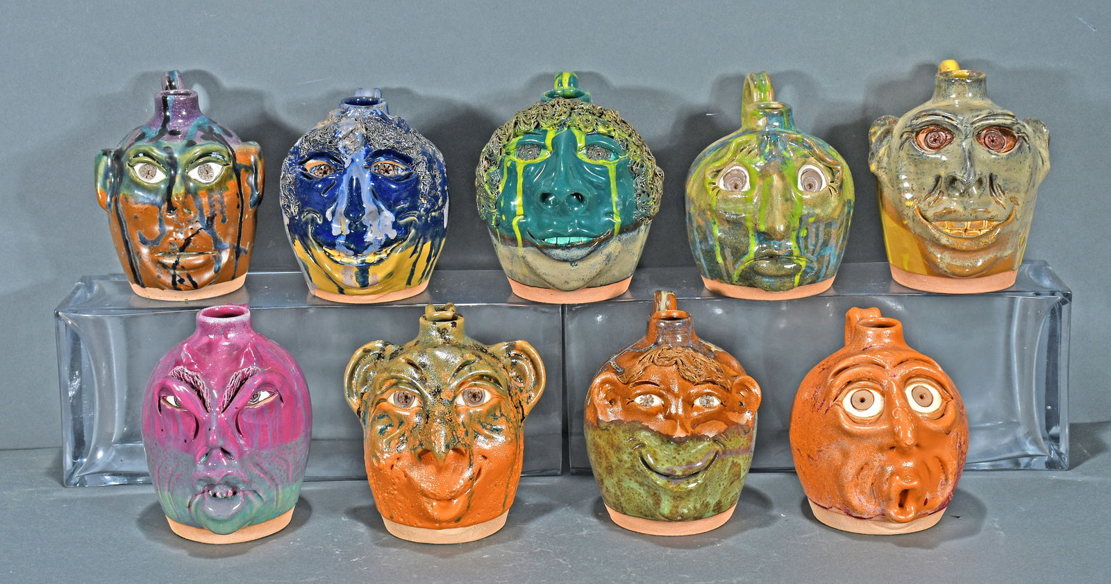 Heather Gwinn. Nine Colorful Pint Size Face Jugs. (1 of 6)