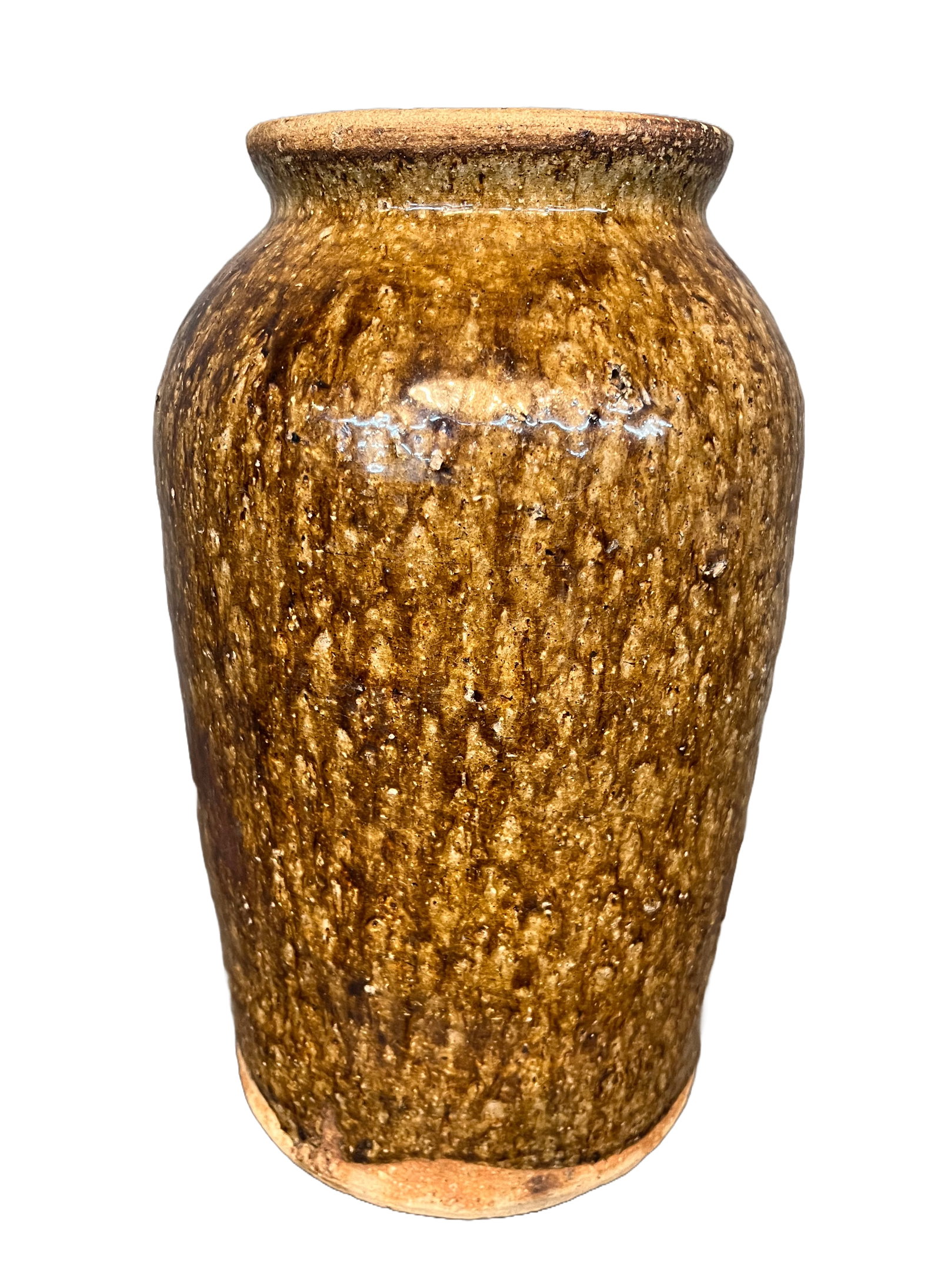Strange Tiger Eyed Glazed Vase.: Anonymous Potter. Strange Tiger Eyed Glazed Vase. Minor chip on rim, otherwise excellent condition. 11" h. Est. $100-300. Ship: $65