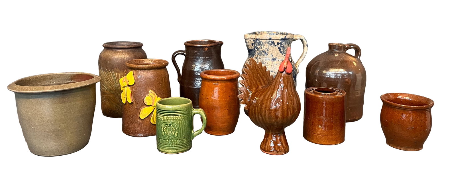 Anonymous. 11 Pottery Pieces.: Anonymous. 11 Pottery Pieces. Variety of conditions, minor chips and cracks, otherwise good to fair condition. Largest is 11" h. Est. $100-200. Ship: $300