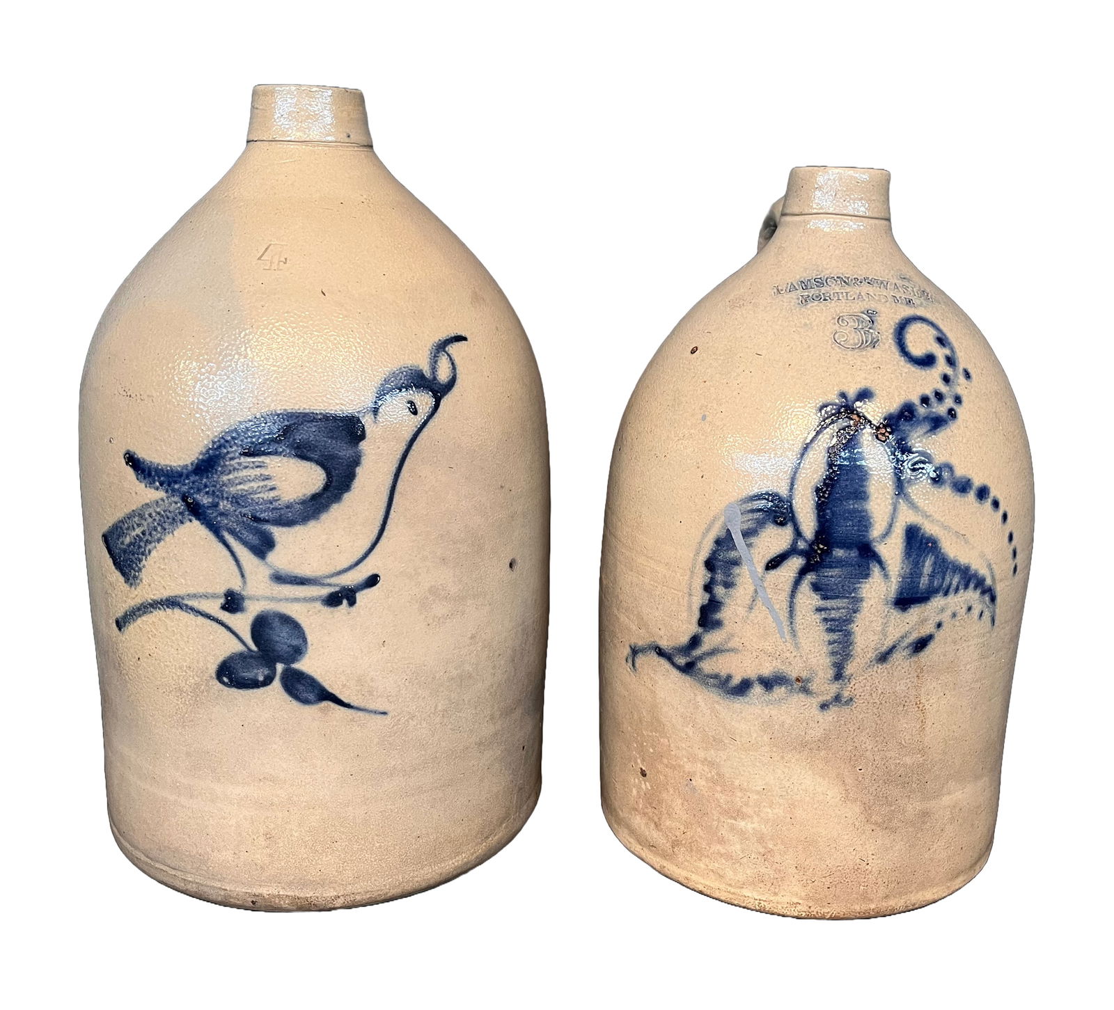 Lamson & Swasey Portland ME. 3 & 4 Gallon Whiskey Jugs. (1 of 5)