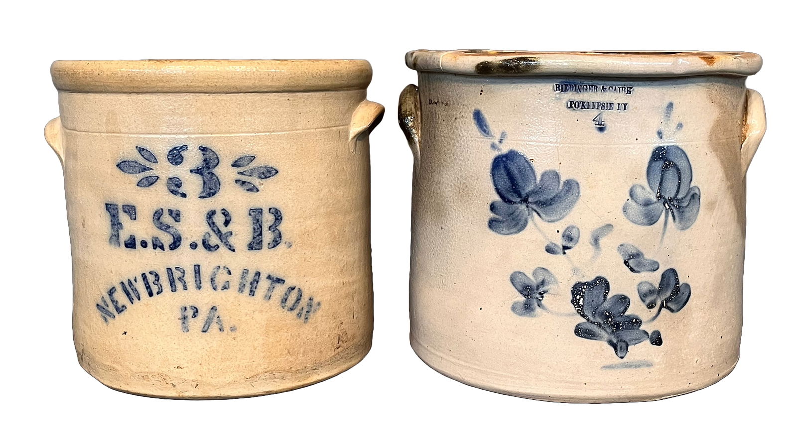 Riedinger and Caire and E.S. and B. Pair of Crocks. (1 of 3)