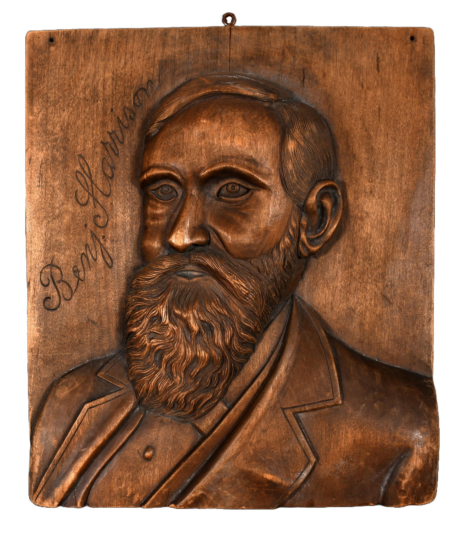 Benjamin Harris Wood-Relief Plaque. (1 of 4)
