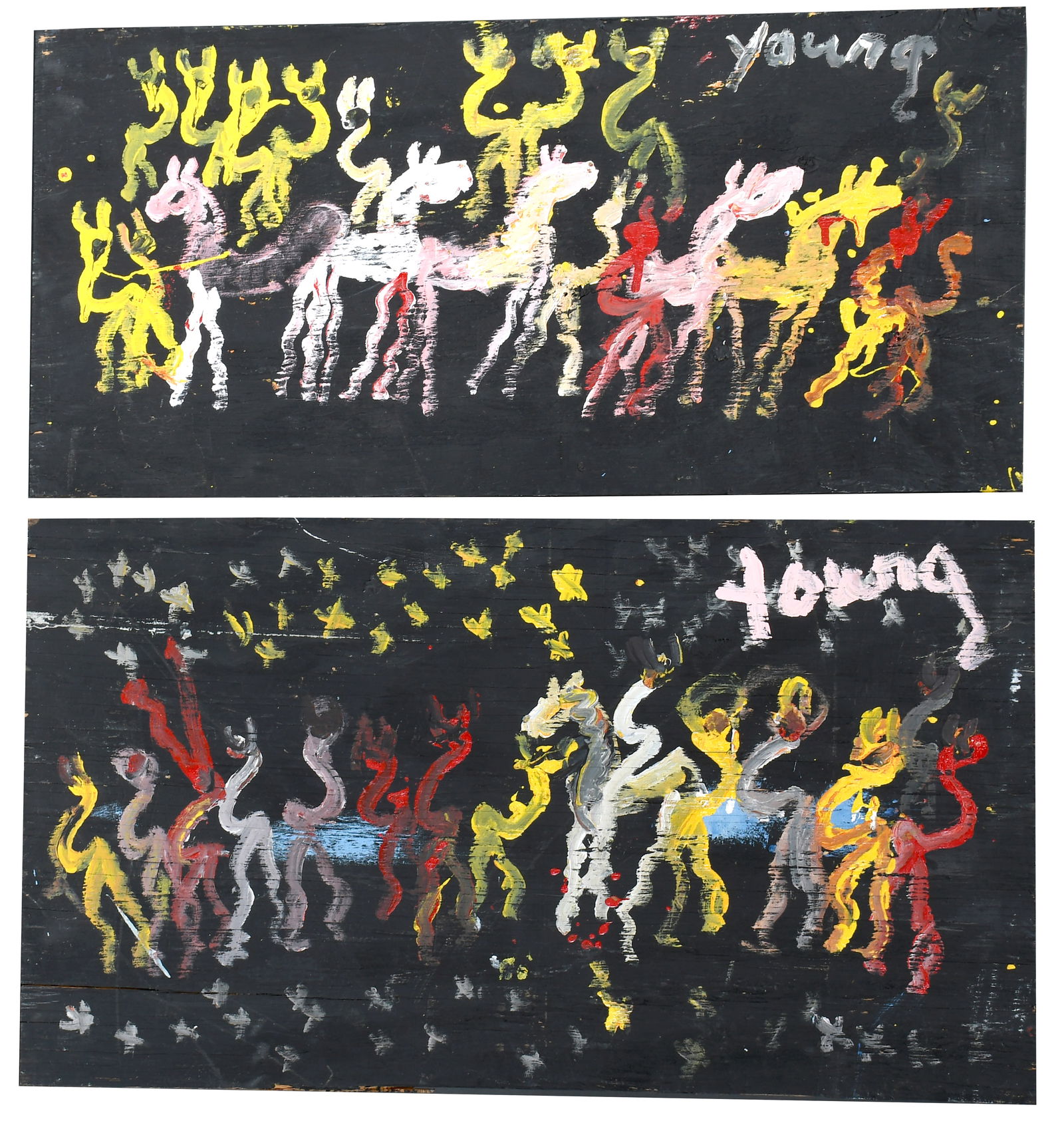 Purvis Young. Pair of Works, Night Party. (1 of 5)