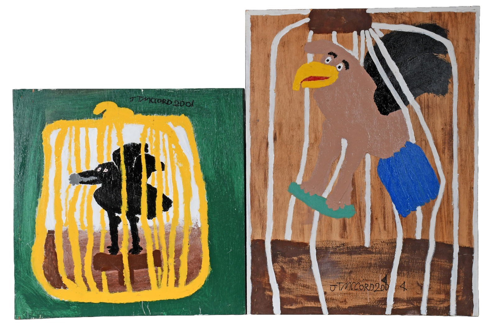 Jake McCord. Pair of Works, Birds in Cages. (1 of 4)