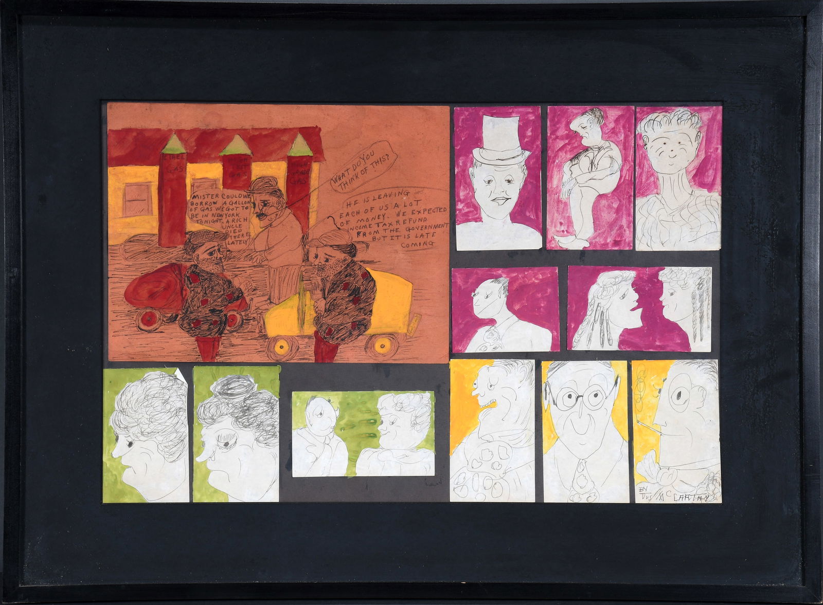 Justin McCarthy. What Do You Think of This.: Justin McCarthy. What Do You Think of This. c. 1960. Signed and titled. Paint and graphite on paper. Slight crease in left bottom, otherwise excellent condition. Provenance: Janet Fleisher Gallery. Si