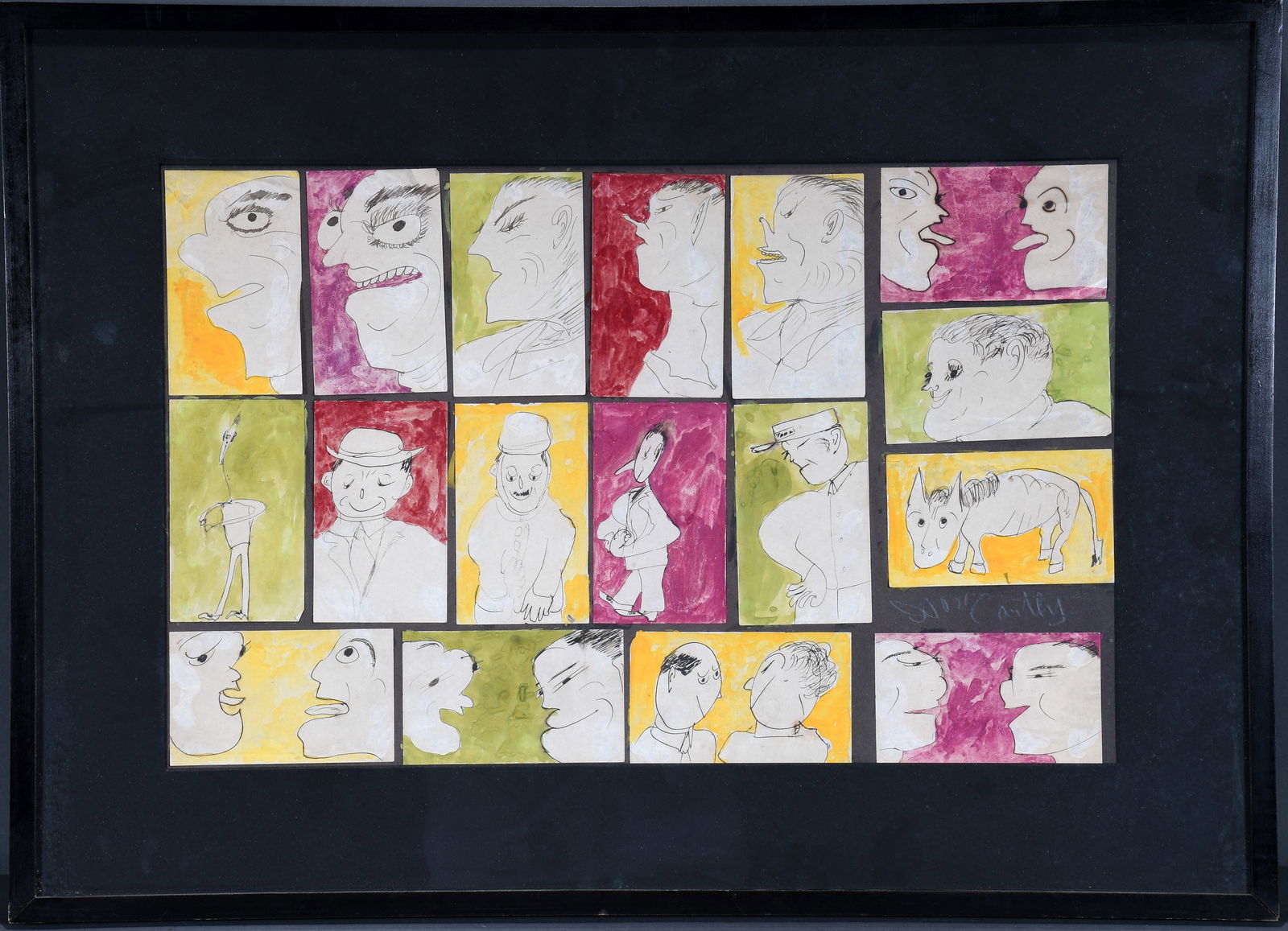 Justin McCarthy. 17 Drawings Framed Together. (1 of 3)