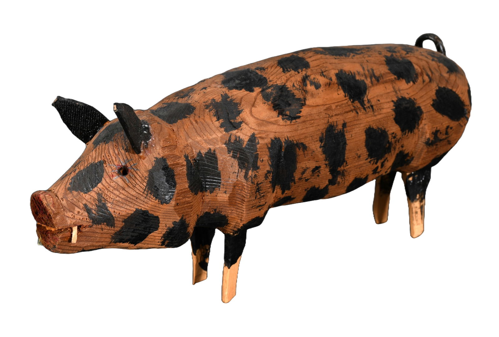Carl McKenzie. Spotted Hog.: Carl McKenzie. Spotted Hog. Not signed. Provenance: Larry Hackley. Carved and painted wood with mixed media. Excellent condition. 10" w. Est. $100-200. Ship: $45