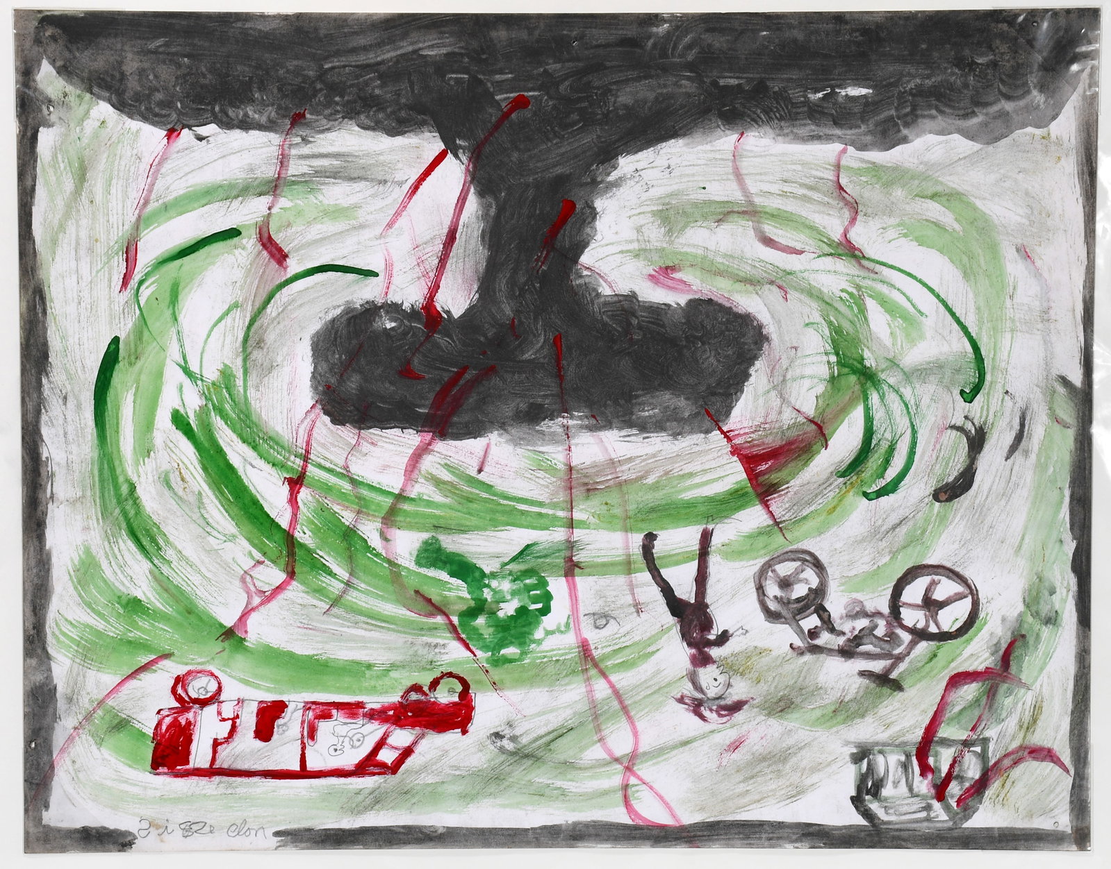 Charley Kinney. Tornado.: Charley Kinney. Tornado. Not signed. Paint and crayon on poster. Excellent condition. 28" w x 22" h. Est. $300-500. Ship: $75