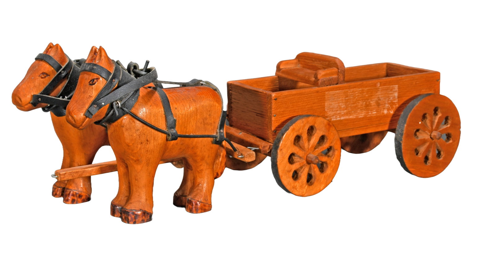 John Hurst. Horses with Wagon.: John Hurst. Horses with Wagon. c. 1970. Not signed. Carved and assembled wood with mixed media. Excellent condition. 15" w x 5" h x 5" d. Est. $100-200. Ship: $55