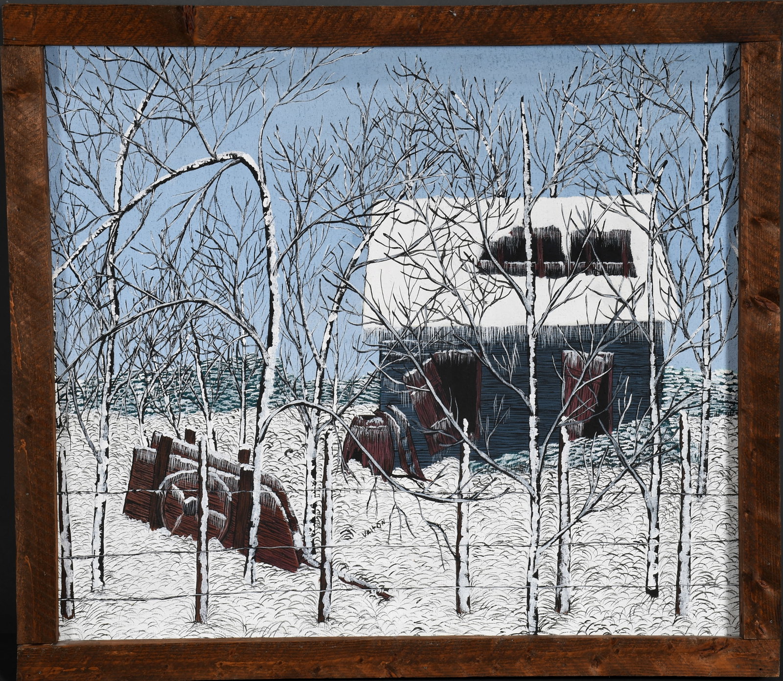 Valton Murray. Winter Scene.: Valton Murray. Winter Scene. 1998. Signed and dated on verso. Oil on canvas. Excellent condition. Size with frame is 29.5" w x 26" h. Est. $300-500. Ship: $100